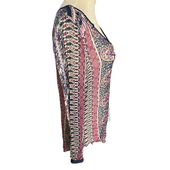 Lucky Brand Womens Concord Paisley Boho Gypsy Sheer V Neck Blouse Sz S ? - Picture 6 of 8